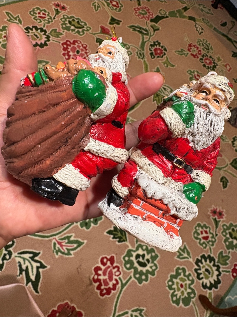 2 Vintage 1960s Plastic Santa Claus
Christmas Tree Ornament 4in